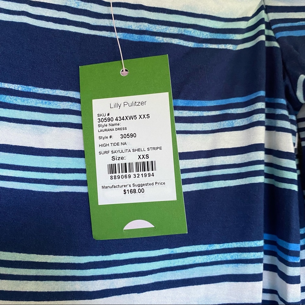 New Lilly Pulitzer Blue White Stripe XXS Dress - Picture 4 of 8